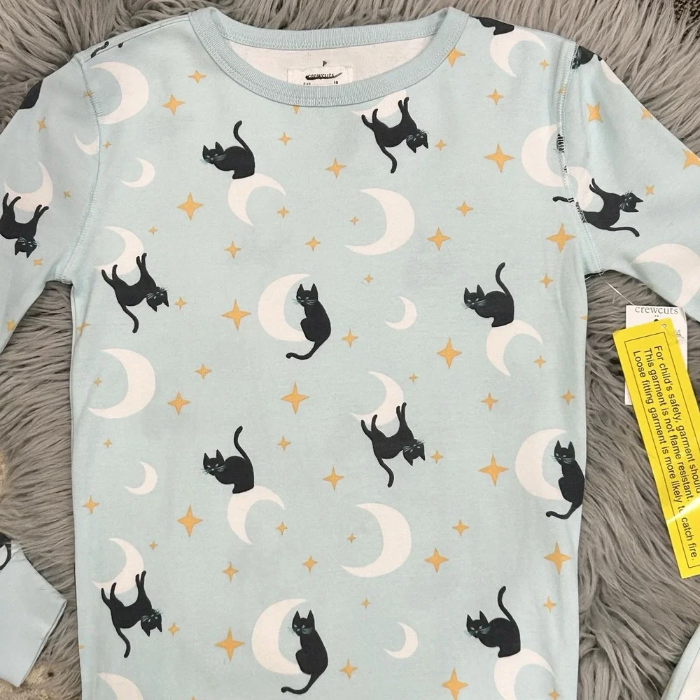 Crewcuts Girls Blue Long‎ Sleeve Cat 2 Piece Sleep Set Size 10 New With Tags $60